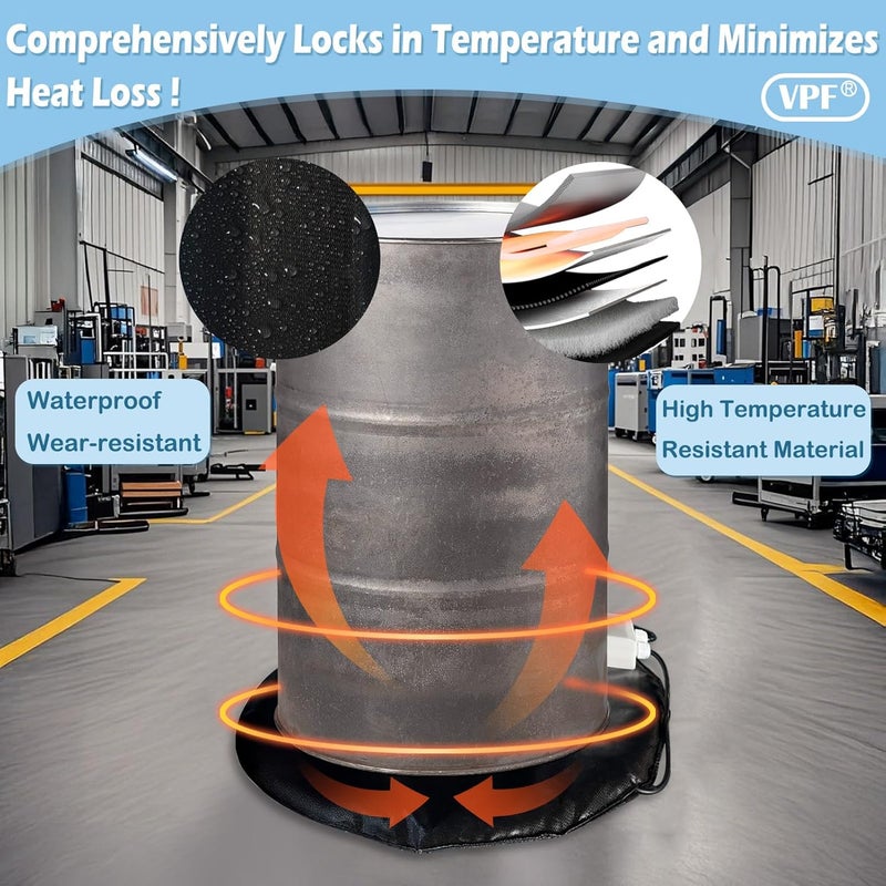 VPF 800W Bottom-Mounted Drum Heater Pad - Industrial Propane Tank Warmer with Precision Thermostat, Waterproof Design for 55-Gallon Drums & Barrels - Image 3